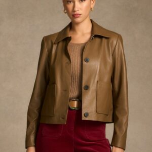 Buttoned Leather Jacket - Tan