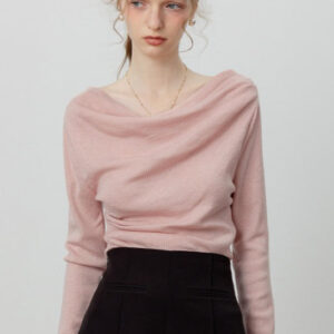 Chic Off Shoulder Tie Waist Cowl Neck Long Sleeve Tee
